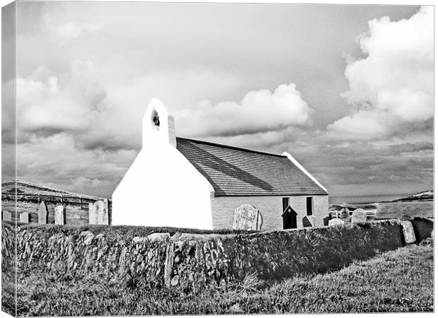 Mwnt Chapel.Cardigan.Black+White. Canvas Print by paulette hurley