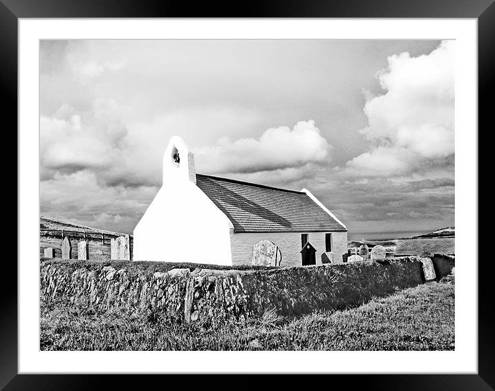 Mwnt Chapel.Cardigan.Black+White. Framed Mounted Print by paulette hurley