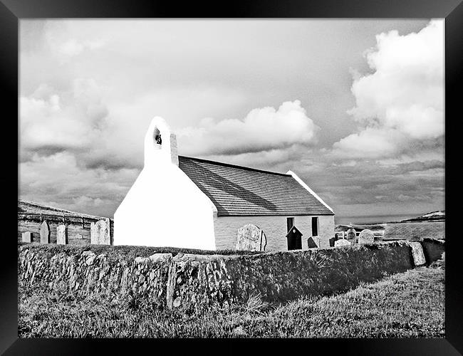 Mwnt Chapel.Cardigan.Black+White. Framed Print by paulette hurley
