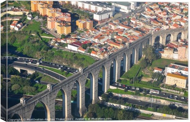 Aerial view of Aqueduct and Lisbon city Canvas Print by PhotOvation-Akshay Thaker