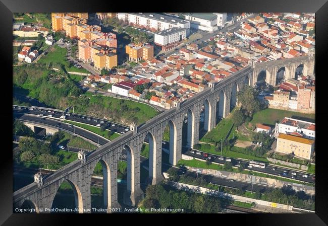 Aerial view of Aqueduct and Lisbon city Framed Print by PhotOvation-Akshay Thaker
