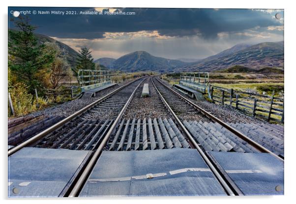 The Highland Railway Line near Dalwhinnie Scotland Acrylic by Navin Mistry