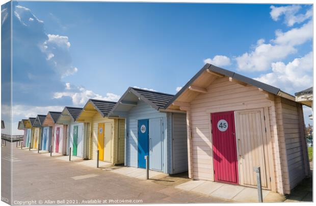 Beach Huts Mablethorpe Promenade Lincolnshire Canvas Print by Allan Bell