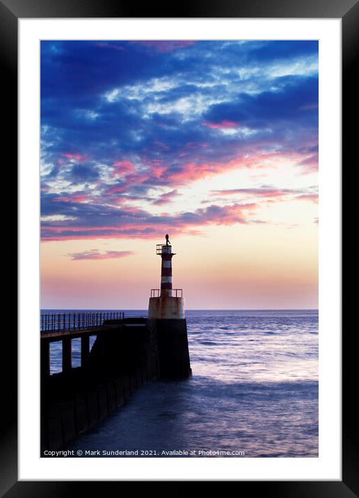 Amble Harbour Light at Sunrise Framed Mounted Print by Mark Sunderland