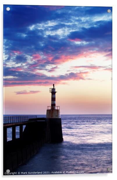 Amble Harbour Light at Sunrise Acrylic by Mark Sunderland