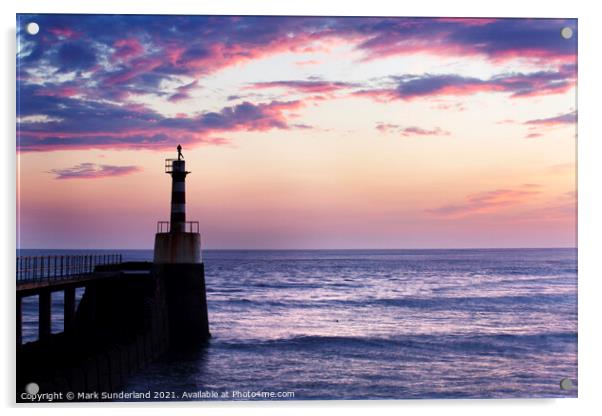Amble Harbour Light at Sunrise Acrylic by Mark Sunderland