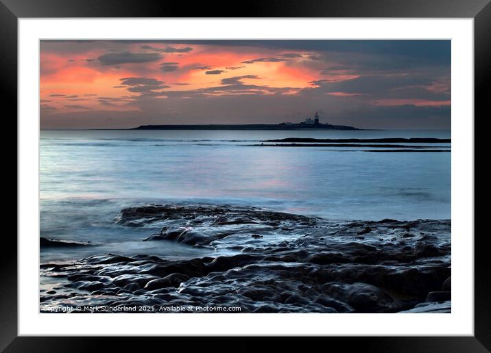 Dawn Sky over Coquet Island from Amble by the Sea Framed Mounted Print by Mark Sunderland