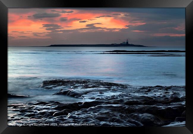 Dawn Sky over Coquet Island from Amble by the Sea Framed Print by Mark Sunderland