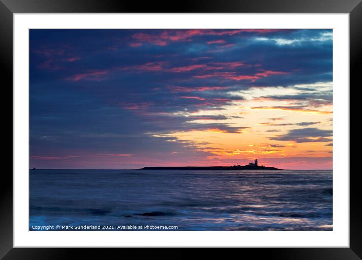 Red Sky over Coquet Island Framed Mounted Print by Mark Sunderland