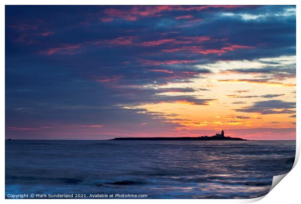 Red Sky over Coquet Island Print by Mark Sunderland