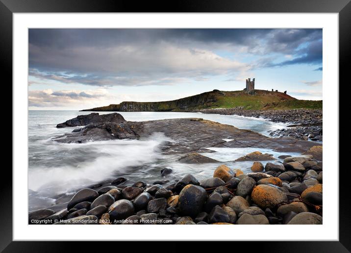 Greymare Rock and Dunstanburgh Castle Framed Mounted Print by Mark Sunderland