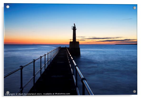 Harbour Light Silhouette against Dawn Sky Acrylic by Mark Sunderland