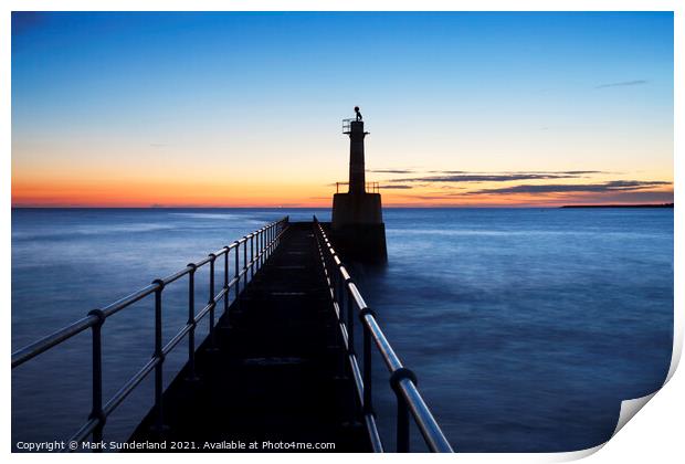 Harbour Light Silhouette against Dawn Sky Print by Mark Sunderland