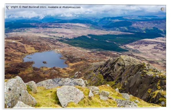 Llyn Y Foel from Moel Siabod Snowdonia Wales Acrylic by Pearl Bucknall