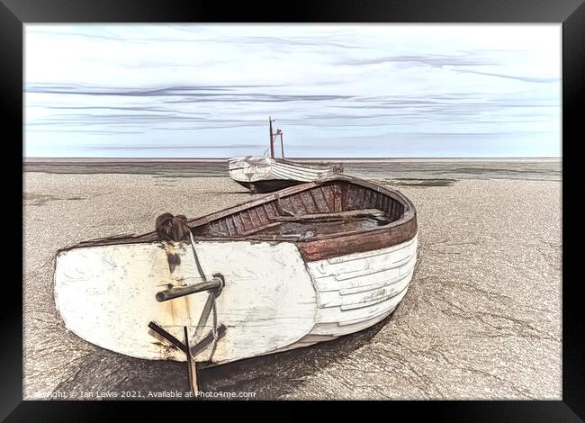 Boats On a Shingle Beach Framed Print by Ian Lewis