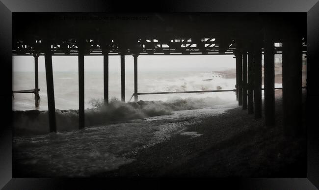Hastings Pier - Storm brewing Framed Print by Jules D Truman