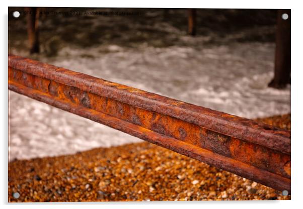 Hastings Pier rusty iron support Acrylic by Jules D Truman