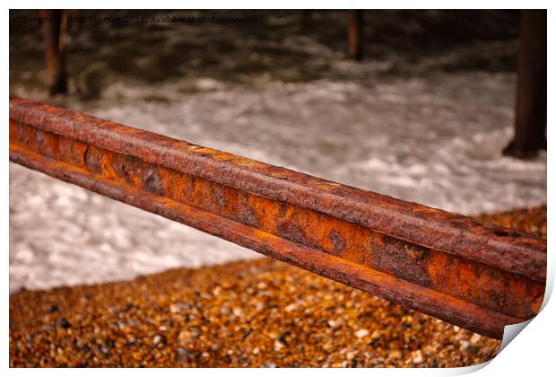 Hastings Pier rusty iron support Print by Jules D Truman