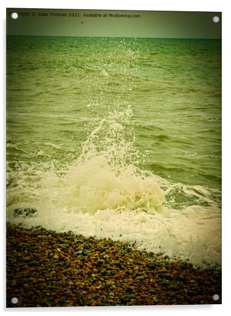 Hastings beach splash in green Acrylic by Jules D Truman