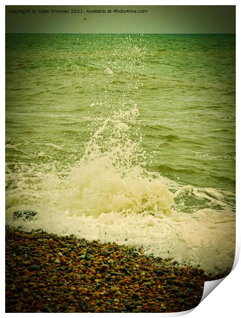 Hastings beach splash in green Print by Jules D Truman