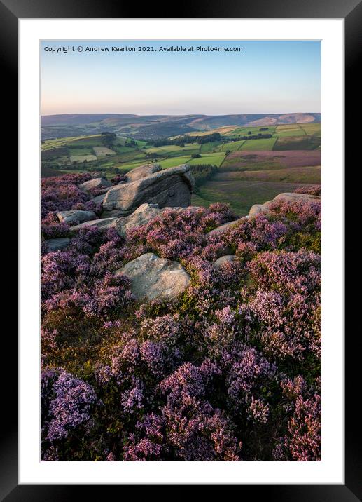 Heather at the Worm Stones, Glossop, Derbyshire Framed Mounted Print by Andrew Kearton