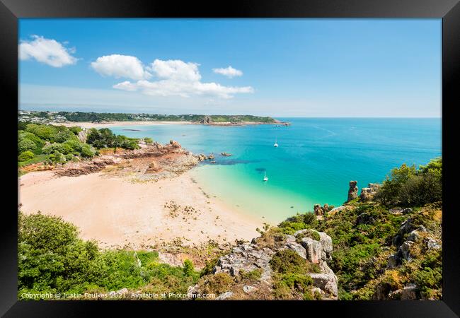 Beauport Bay, Jersey, Channel Islands Framed Print by Justin Foulkes