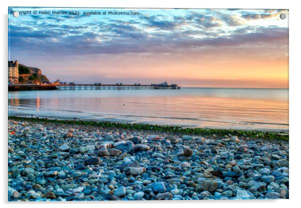 Dawn on LLandudno Beach and pier Acrylic by Helkoryo Photography