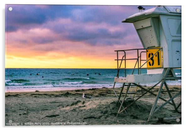 Lifeguard Station Surfers La Jolla Shores Beach San Diego Califo Acrylic by William Perry