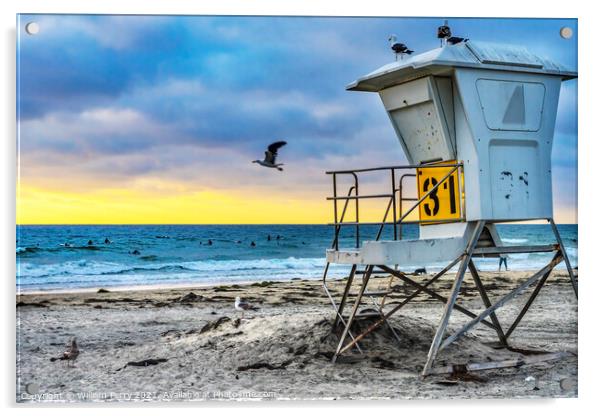 Lifeguard Station Surfers La Jolla Shores Beach San Diego Califo Acrylic by William Perry