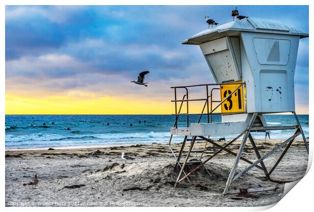 Lifeguard Station Surfers La Jolla Shores Beach San Diego Califo Print by William Perry