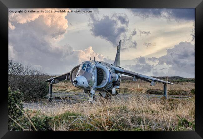 Harrier jump jet, abandoned planes of Predannack  Framed Print by kathy white