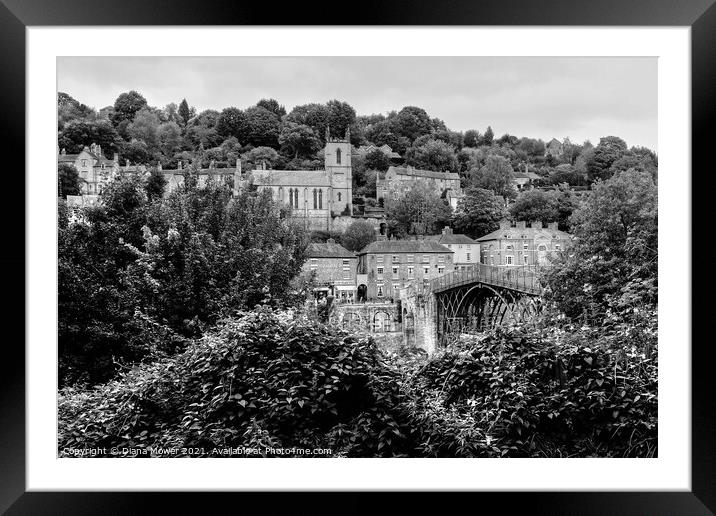 Ironbridge bridge, town and Church Shropshire Mono Framed Mounted Print by Diana Mower