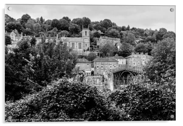 Ironbridge bridge, town and Church Shropshire Mono Acrylic by Diana Mower