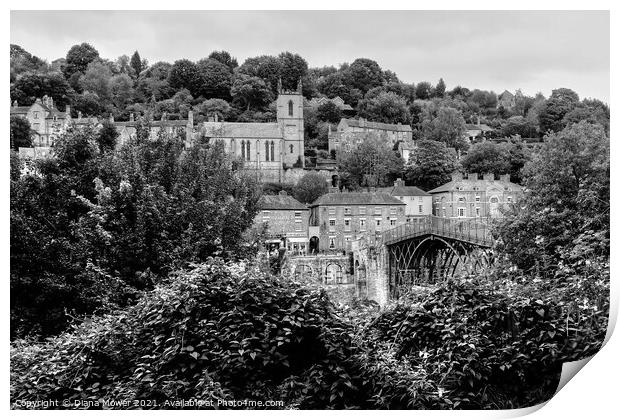 Ironbridge bridge, town and Church Shropshire Mono Print by Diana Mower
