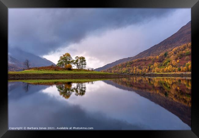 Loch Leven Reflections in Autumn Scotland Framed Print by Barbara Jones
