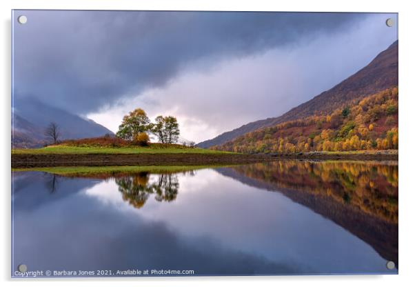 Loch Leven Reflections in Autumn Scotland Acrylic by Barbara Jones