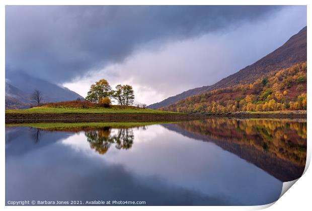 Loch Leven Reflections in Autumn Scotland Print by Barbara Jones
