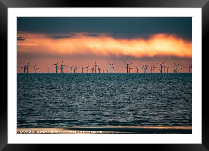 Sunset over the turbines Framed Mounted Print by Philip Nightingale