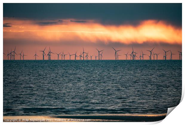 Sunset over the turbines Print by Philip Nightingale