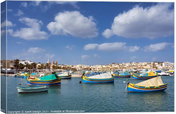 Malta: Traditional Fishing Boats in Marsaxlokk Canvas Print by Kasia Design