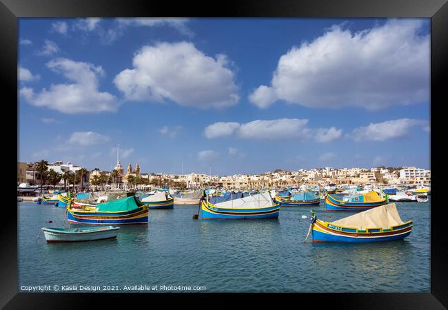 Malta: Traditional Fishing Boats in Marsaxlokk Framed Print by Kasia Design