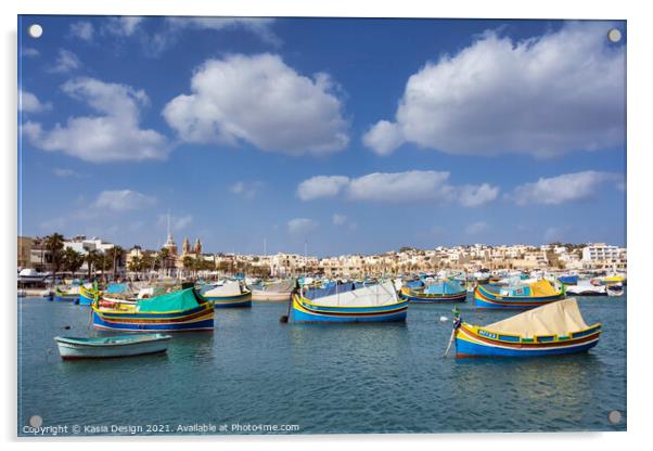 Malta: Traditional Fishing Boats in Marsaxlokk Acrylic by Kasia Design