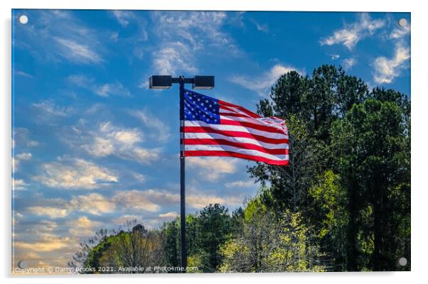 American Flag on LIght Pole Acrylic by Darryl Brooks