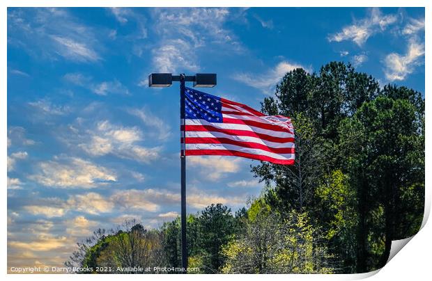 American Flag on LIght Pole Print by Darryl Brooks