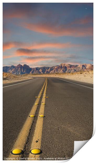 Road Into the Desert at Dusk Print by Darryl Brooks