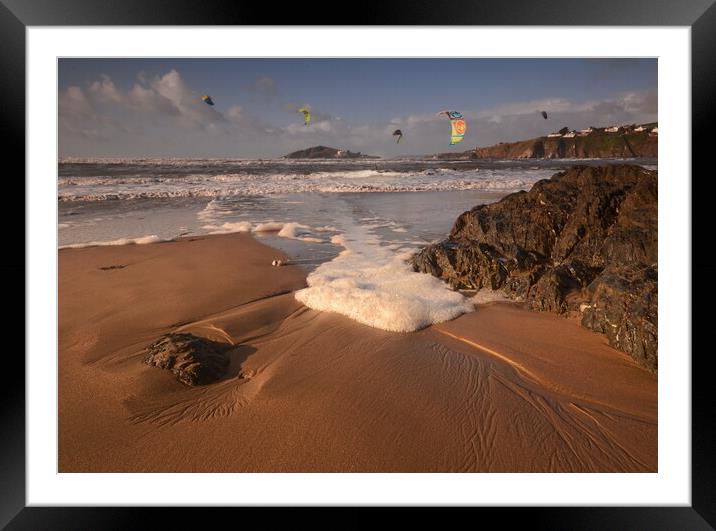 Kitesurfing on Bantham Beach Framed Mounted Print by David Neighbour