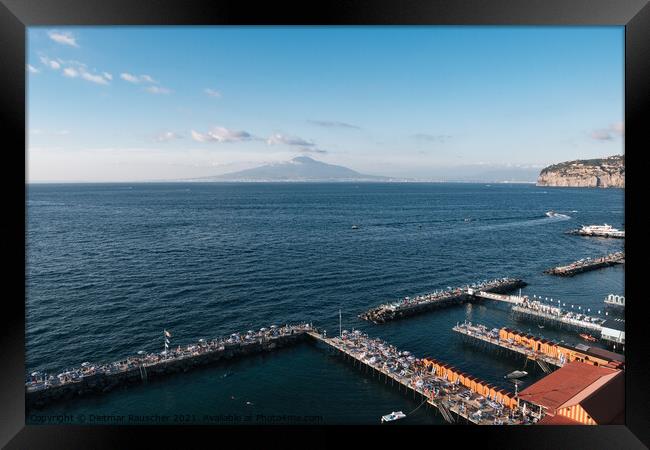 Leonelli's Beach in Sorrento and the Bay of Naples with Mount Ve Framed Print by Dietmar Rauscher