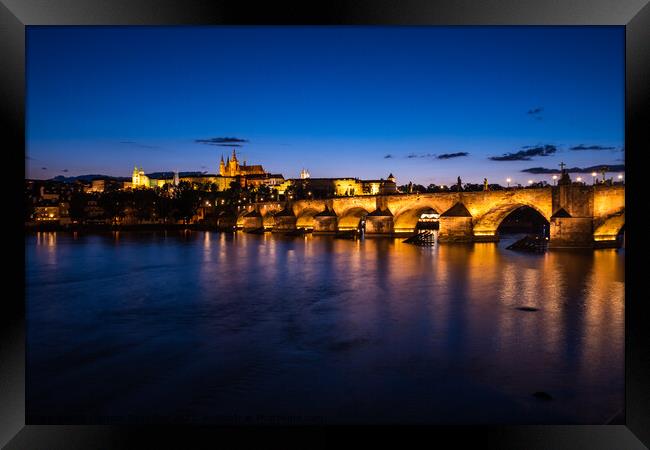 Charles Bridge in Prague at Night,  Saint Vitus Cathedral  Framed Print by Dietmar Rauscher