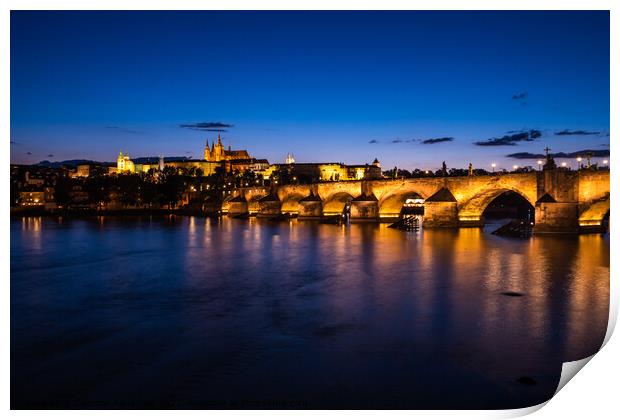 Charles Bridge in Prague at Night,  Saint Vitus Cathedral  Print by Dietmar Rauscher
