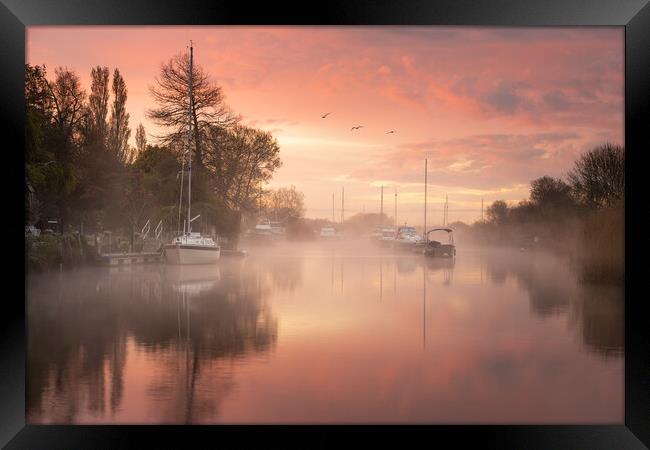 Sunrise on the River Frome Framed Print by David Semmens